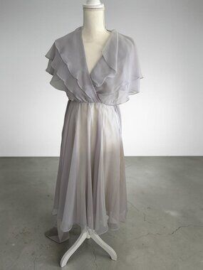 URSULA OF SWITZERLAND Vintage Gray Chiffon Midi Formal Dress Size 5/6